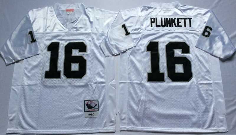 Raiders 16 Jim Plunkett White M&N Throwback Jersey